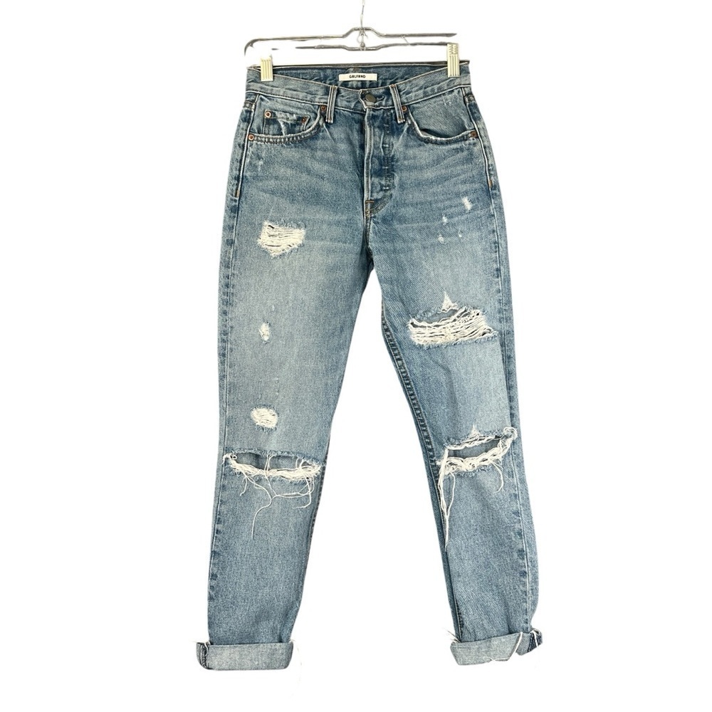 GRLFRND Karolina Denim Buttonfly Blue Jeans Distressed Destroyed Size 24